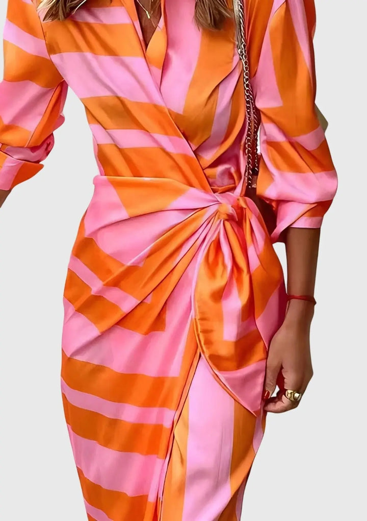 Ava | Womens Striped Wrap Midi Dress Luvy Boutique