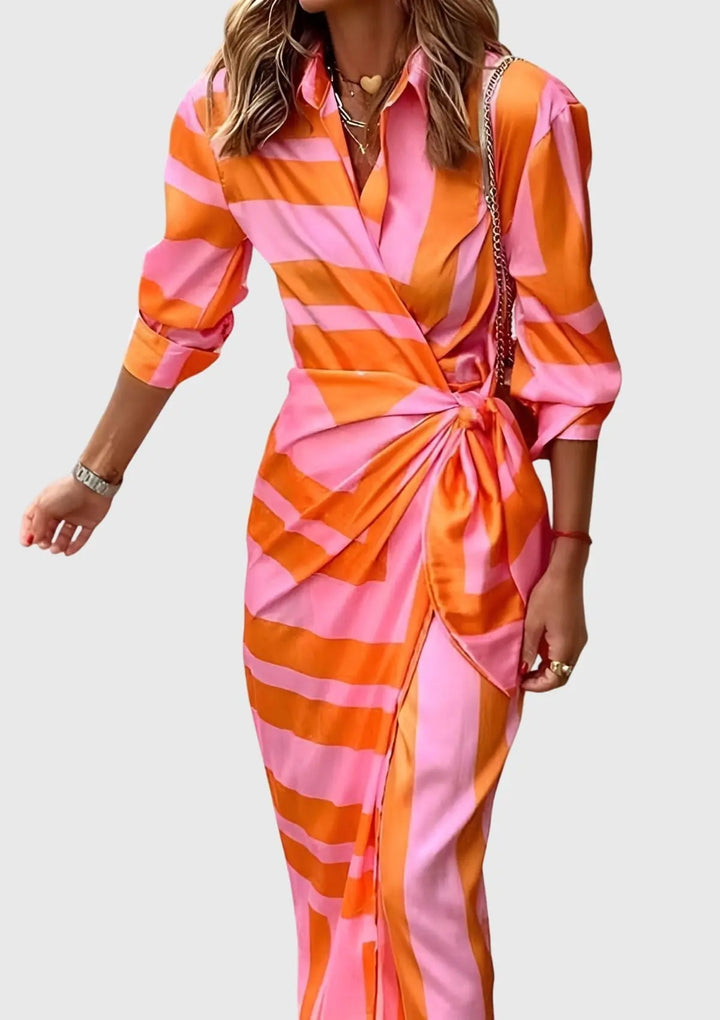 Ava | Womens Striped Wrap Midi Dress Luvy Boutique