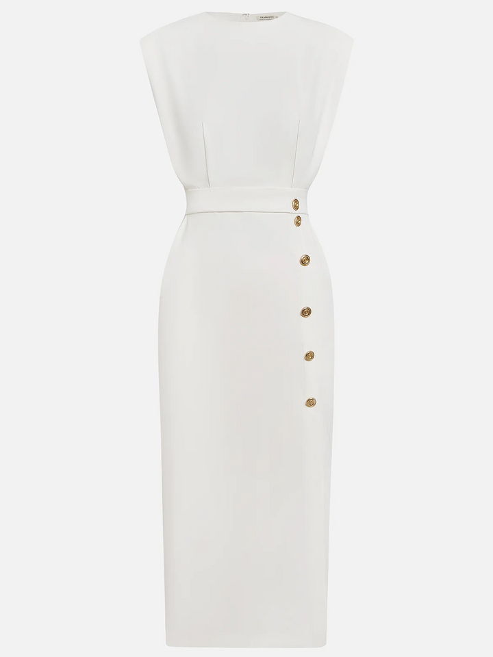 Caroline | Women’s Elegant Button Detail Midi Dress Luvy Boutique