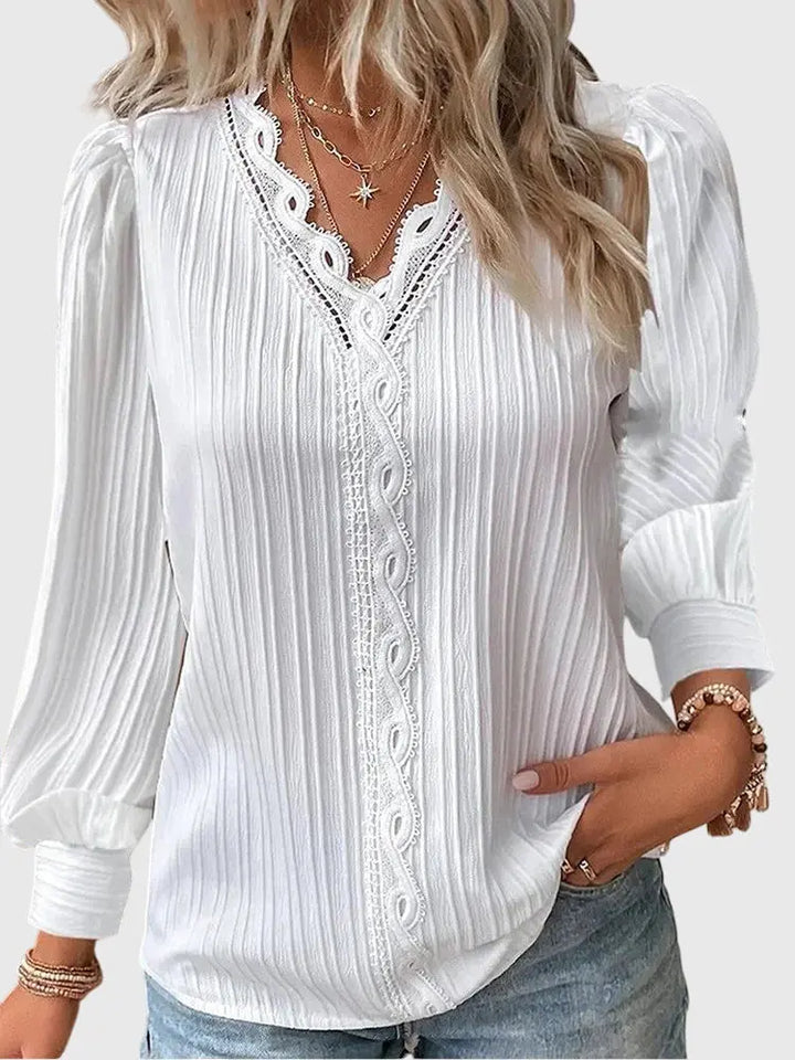 Brooklyn | Women’s Lace Trim V-Neck Pullover Blouse Luvy Boutique