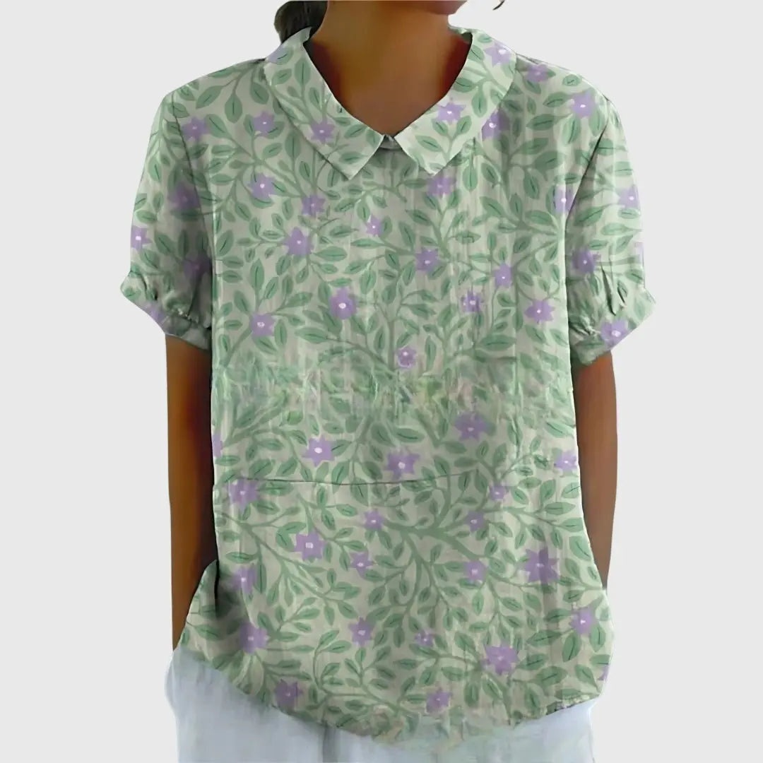 Florence | Women’s Floral Short Sleeve Collared Blouse Luvy Boutique