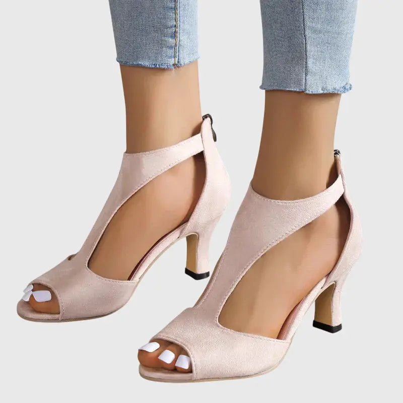 Evelyn | Women Cutout Open Toe Mid Heel Pumps Luvy Boutique