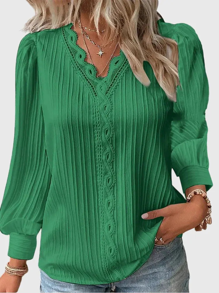 Brooklyn | Women’s Lace Trim V-Neck Pullover Blouse Luvy Boutique