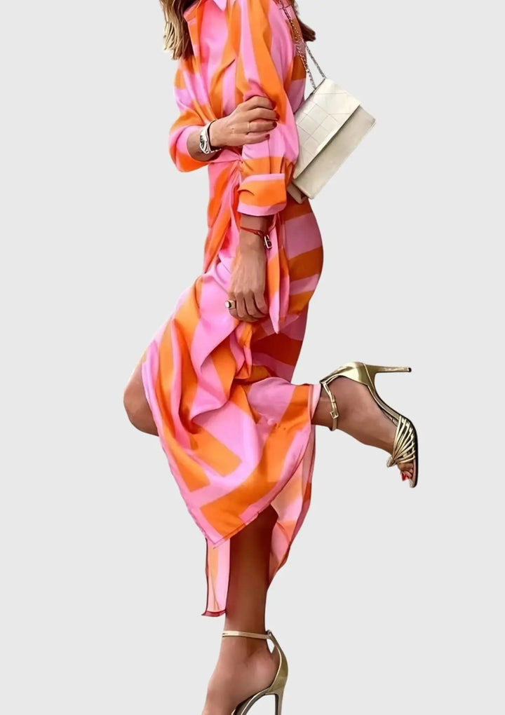 Ava | Womens Striped Wrap Midi Dress Luvy Boutique
