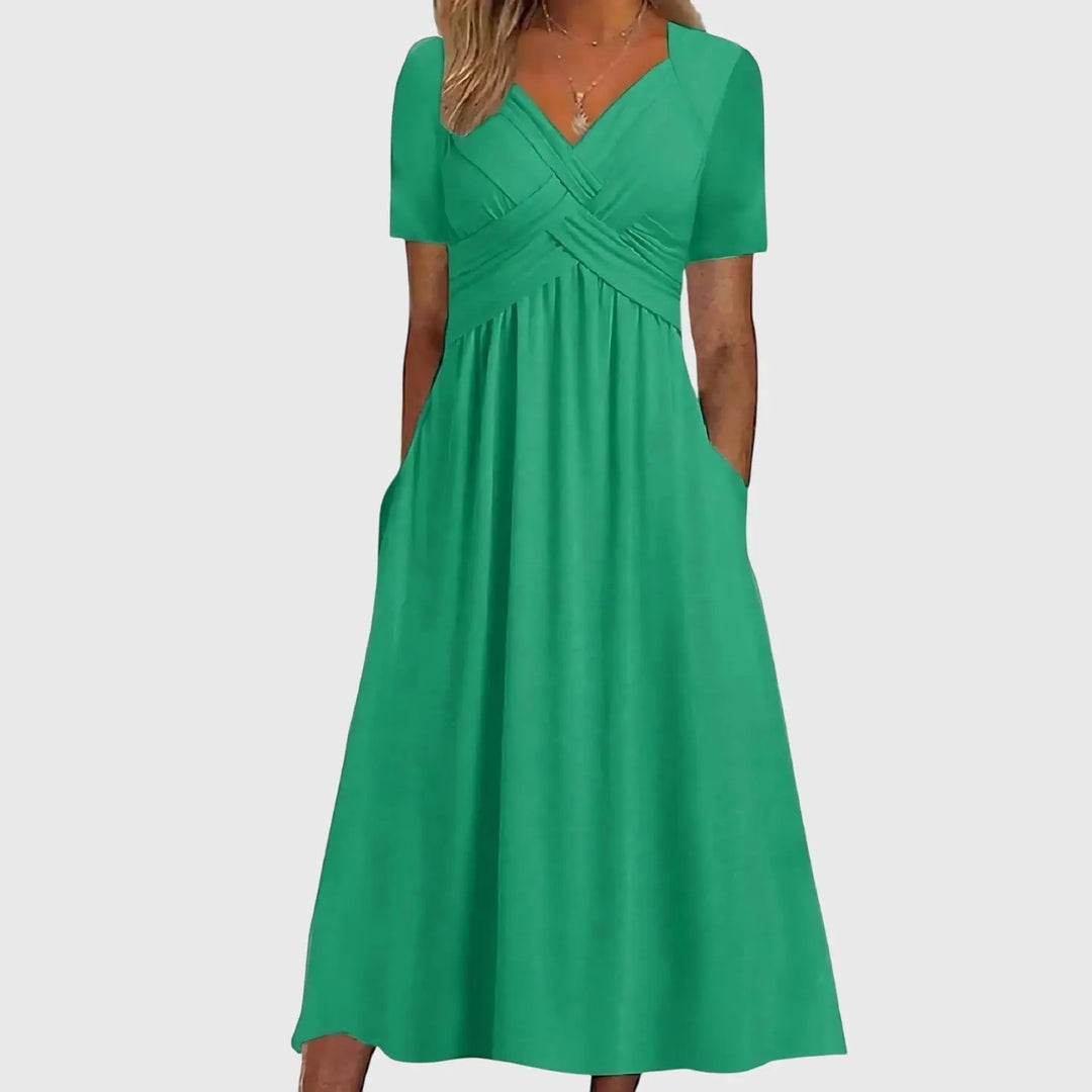 Emma | Womens V Neck Flowy Midi Dress Luvy Boutique