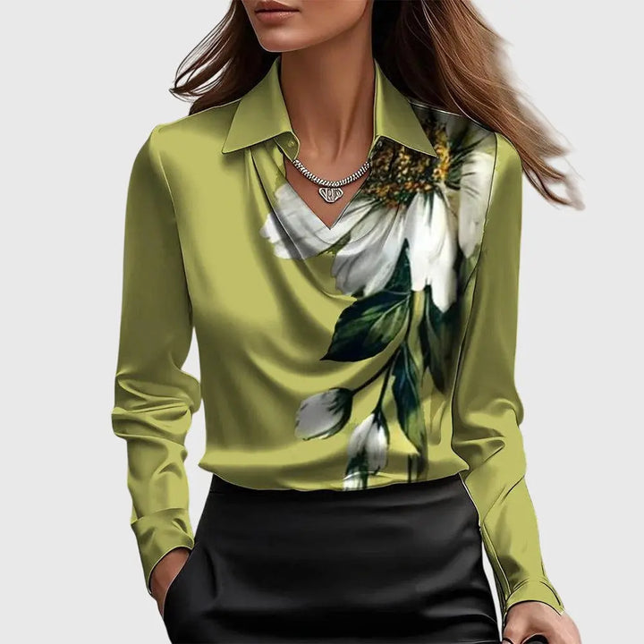 Chloe | Women’s Long Sleeve Draped Collar Blouse Luvy Boutique
