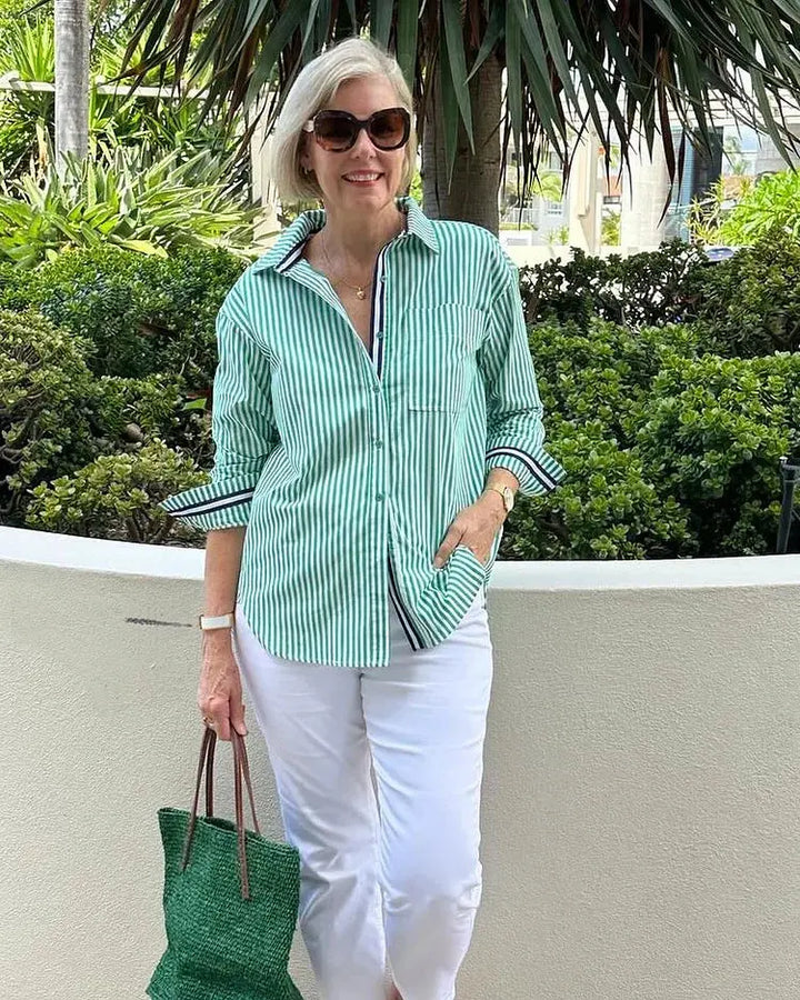 Ula | Women's Striped Button-Up Shirt Luvy Boutique