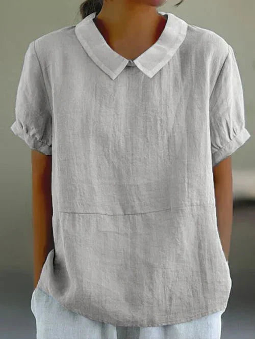 Emma | Women’s Linen Peter Pan Collar Blouse Luvy Boutique