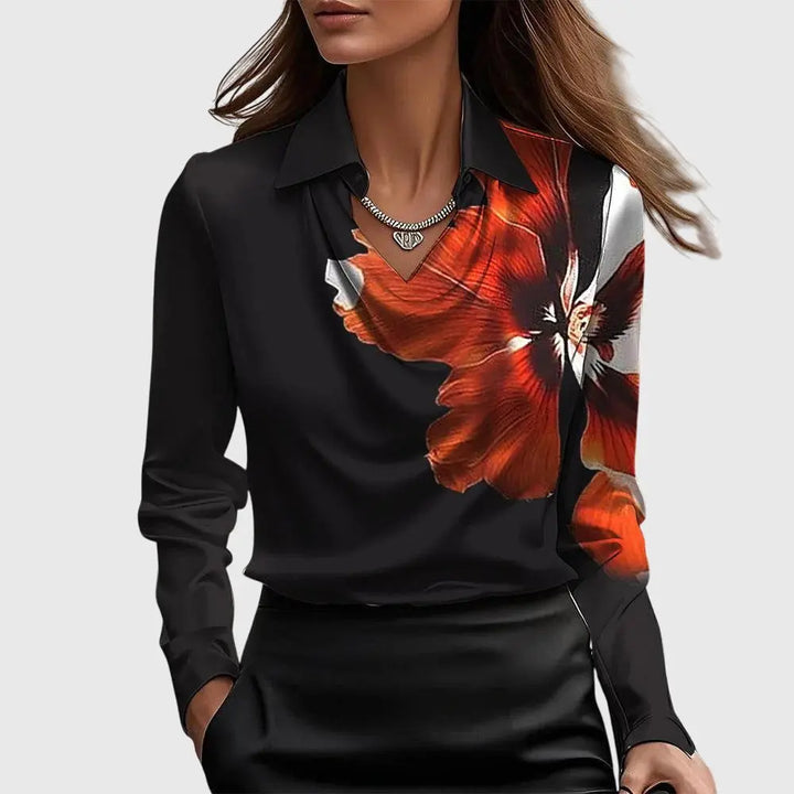 Chloe | Women’s Long Sleeve Draped Collar Blouse Luvy Boutique