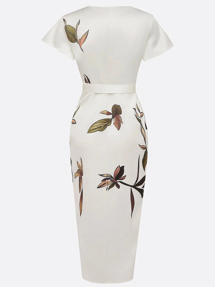 Evelyn | Women V Neck Tie Waist Midi Dress Luvy Boutique