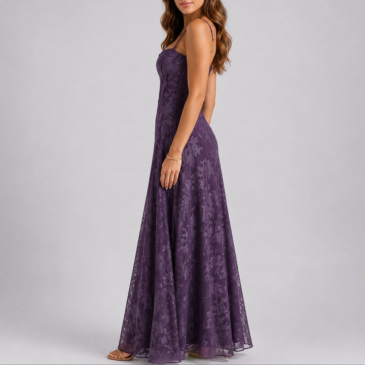 Fall Wedding Guest Dresses Floral Corset Maxi Gown Spaghetti Strap