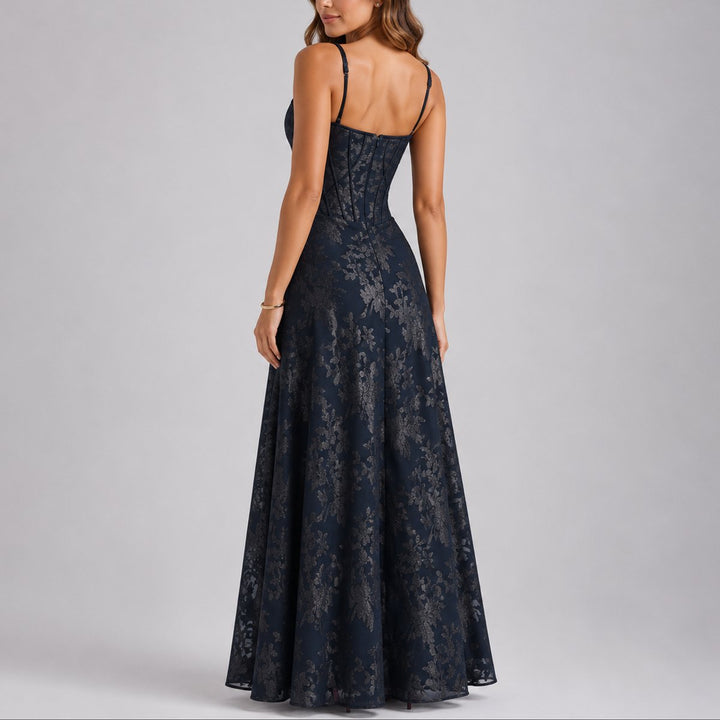 Fall Wedding Guest Dresses Floral Corset Maxi Gown Spaghetti Strap
