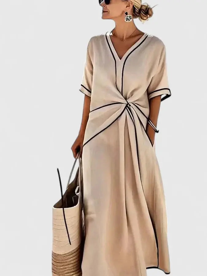 Dakota | Women’s V Neck Twist Front Midi Dress Luvy Boutique