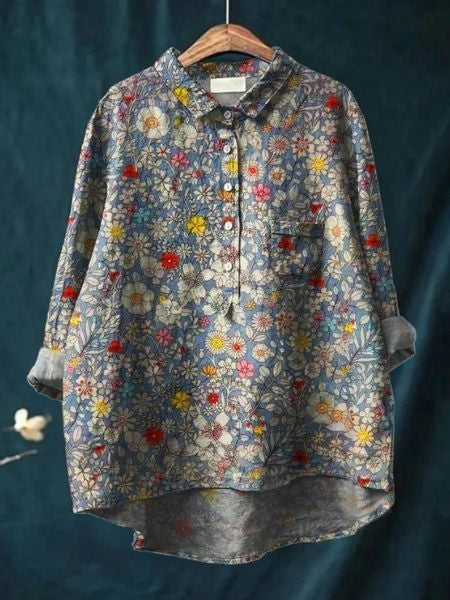 Audrey | Womens Floral Button Up Long Sleeve Shirt Luvy Boutique