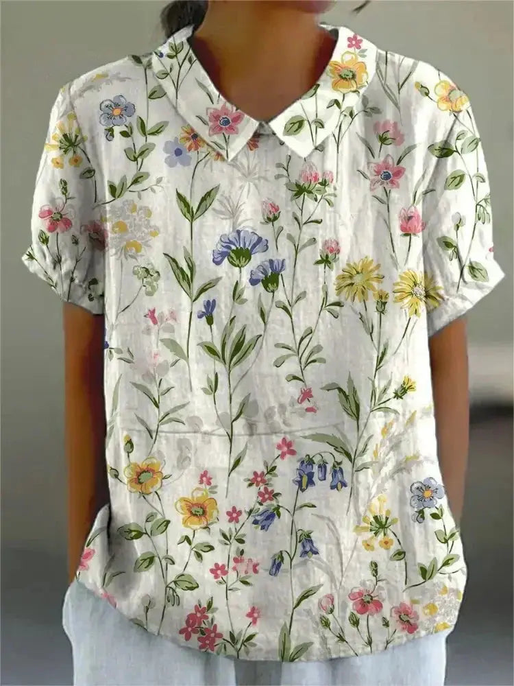 Sarah | Women’s Floral Print Collared Casual Blouse Luvy Boutique