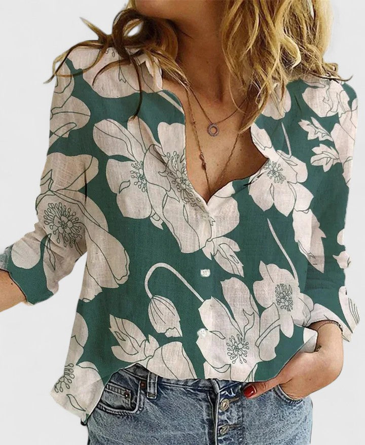 Alexis | Women’s Linen V Neck Button Blouse Luvy Boutique