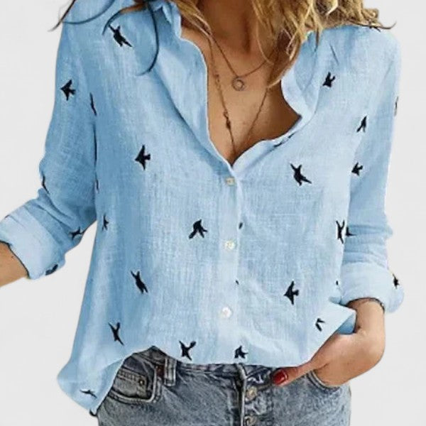 Alexis | Women’s Linen V Neck Button Blouse Luvy Boutique