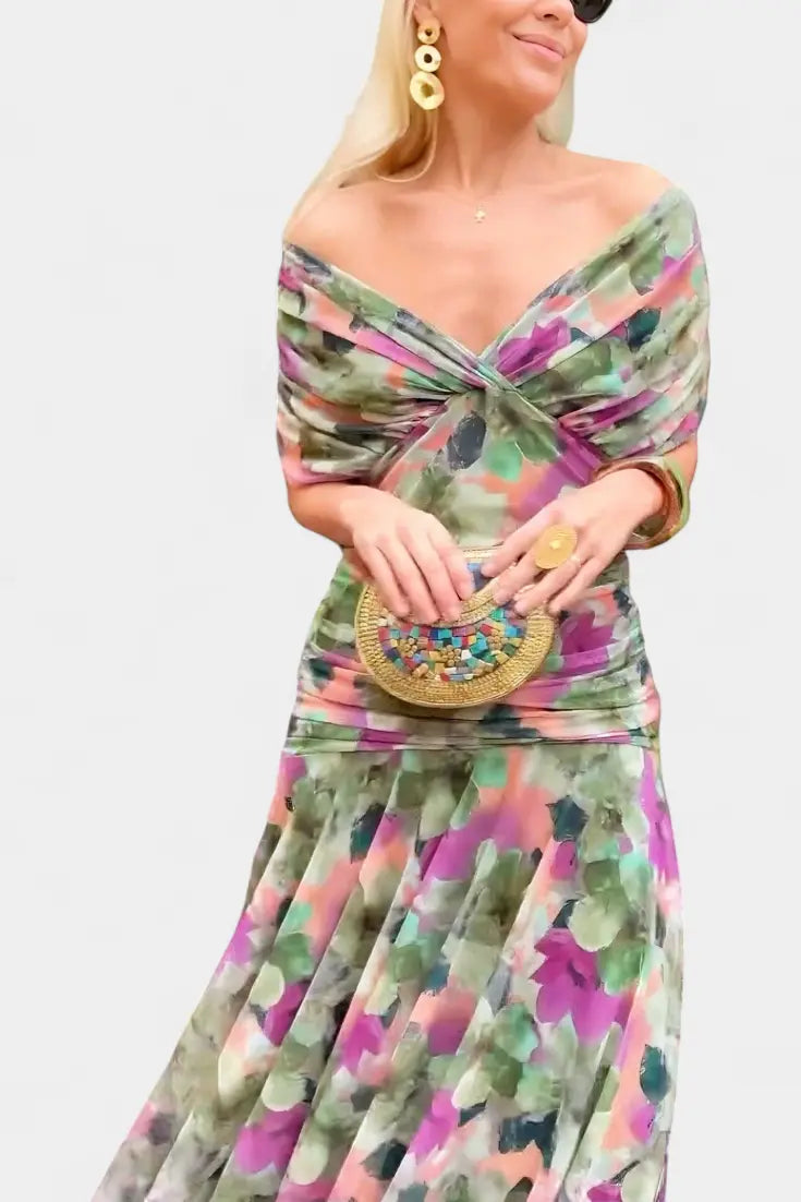 Ava | Women’s Off Shoulder Ruched Midi Dress Luvy Boutique