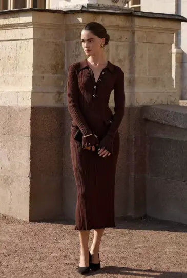 Brooklyn | Womens Ribbed Button Front Knit Midi Dress Luvy Boutique