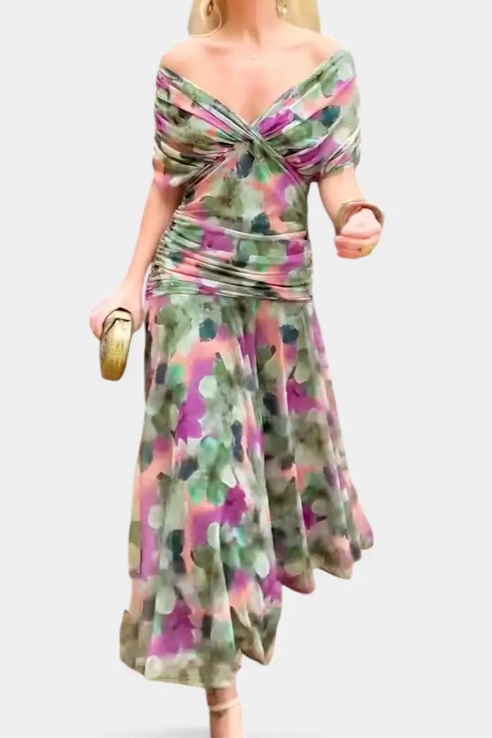 Ava | Women’s Off Shoulder Ruched Midi Dress Luvy Boutique
