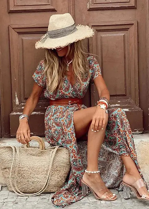 Anna | Women's Short Sleeve Floral Maxi Dress Luvy Boutique