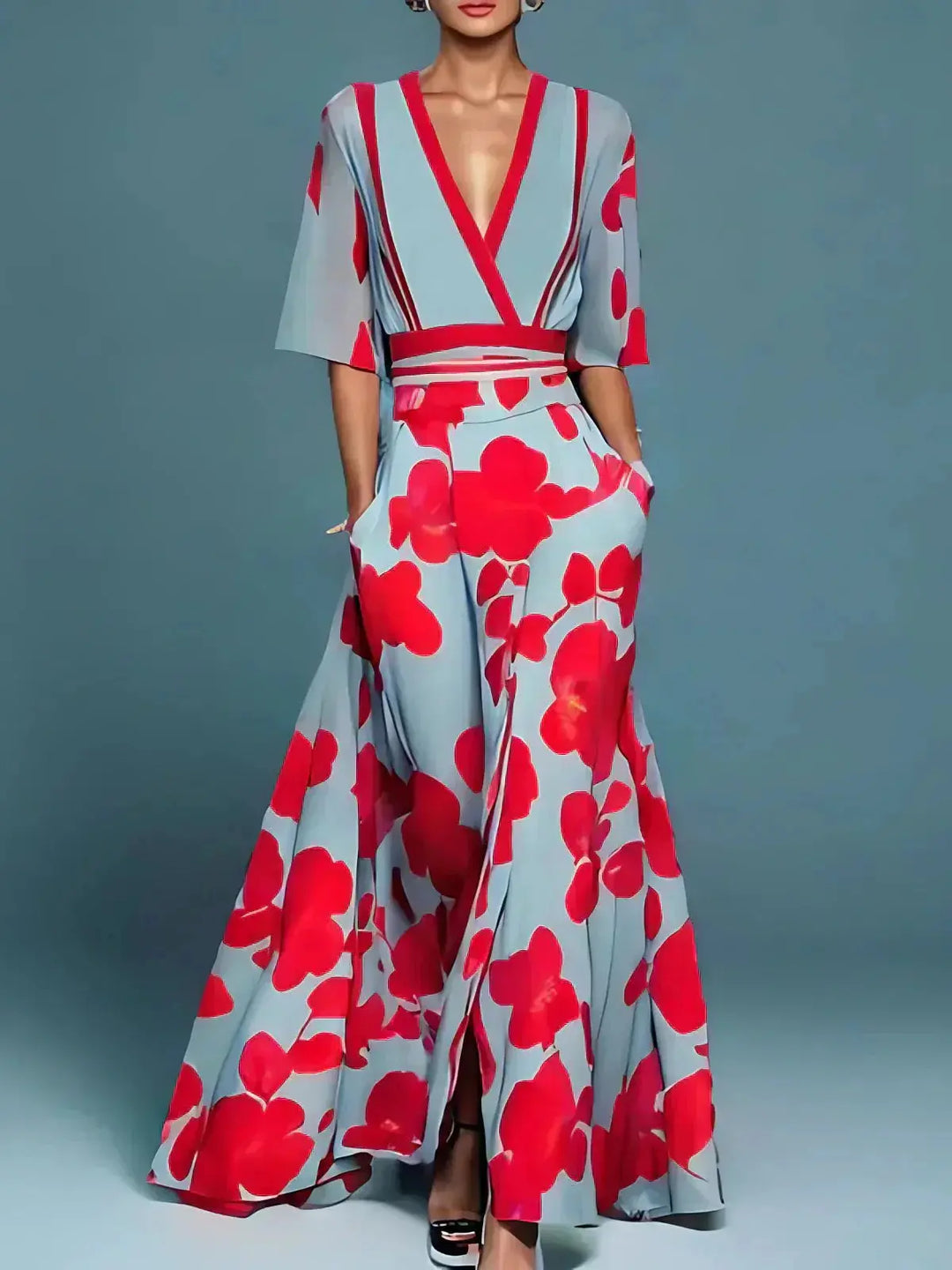 Jade | Elegant Flower Pattern Maxi Dress Luvy Boutique