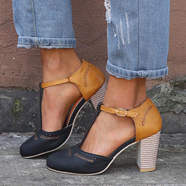 Anna | Women’s T Strap Block Heel Shoes Luvy Boutique
