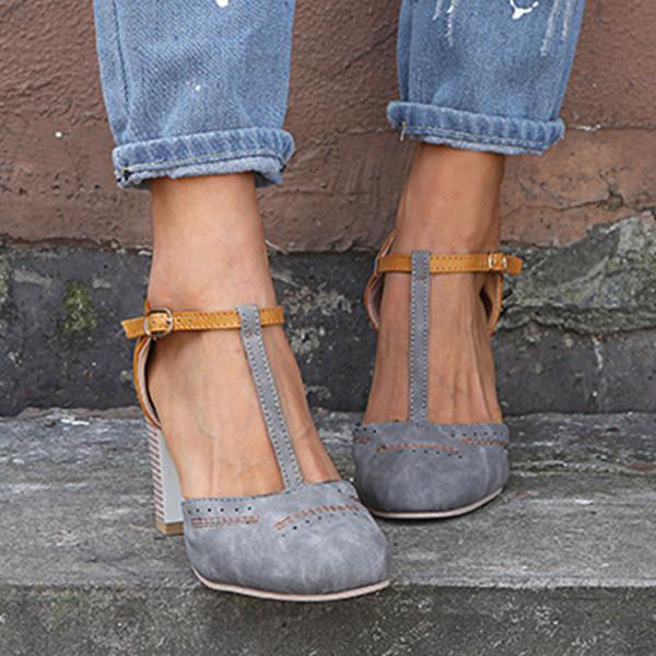 Anna | Women’s T Strap Block Heel Shoes Luvy Boutique