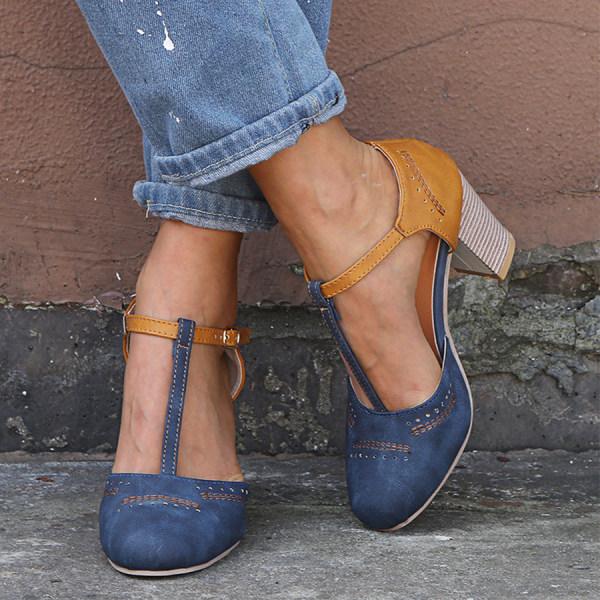 Anna | Women’s T Strap Block Heel Shoes Luvy Boutique