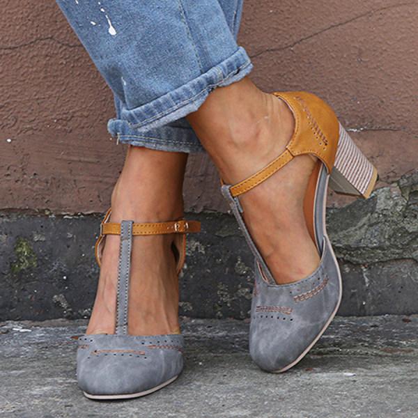 Anna | Women’s T Strap Block Heel Shoes Luvy Boutique
