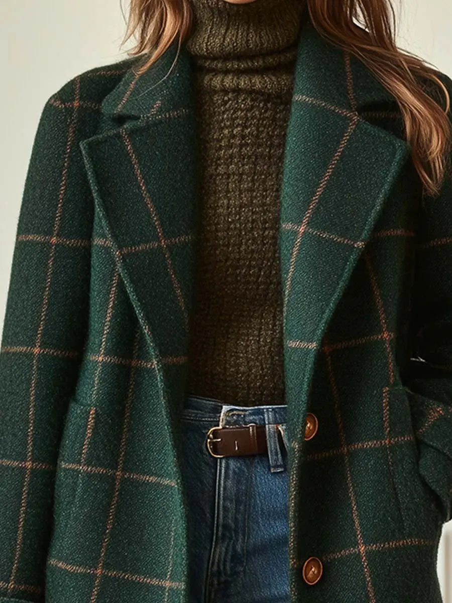 Faith | Women’s Check Pattern Long Coat Luvy Boutique