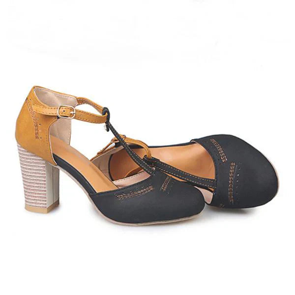 Anna | Women’s T Strap Block Heel Shoes Luvy Boutique
