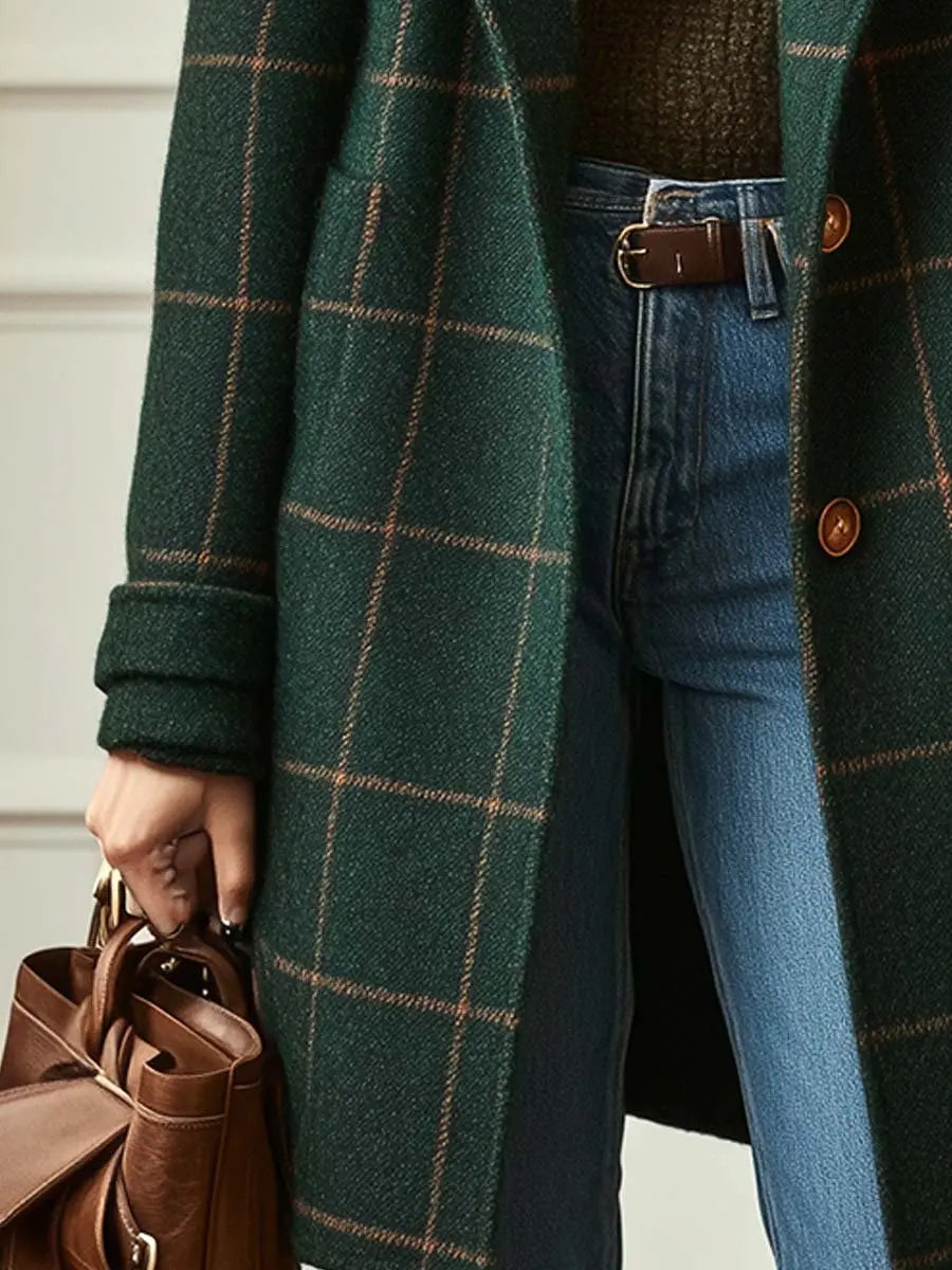 Faith | Women’s Check Pattern Long Coat Luvy Boutique