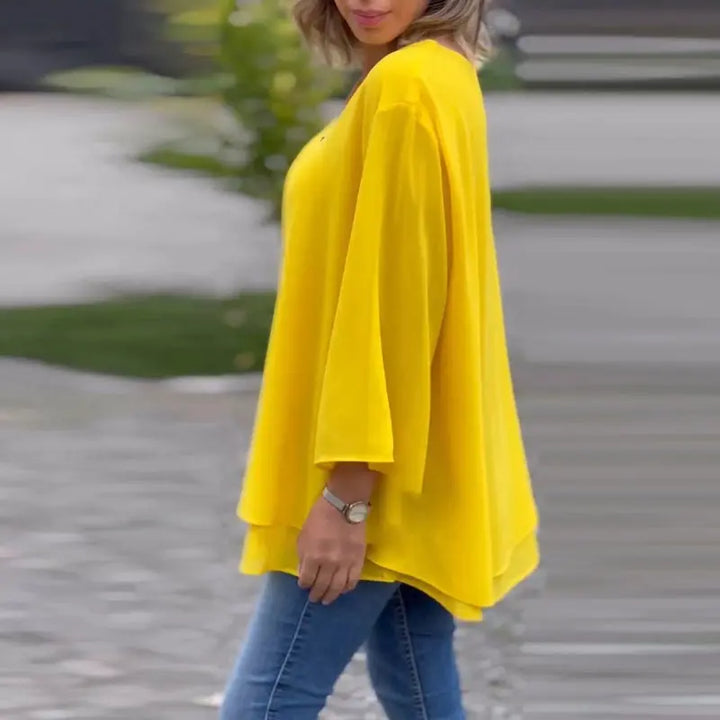 Melanie | Chiffon Zipper Top With V-neck Luvy Boutique