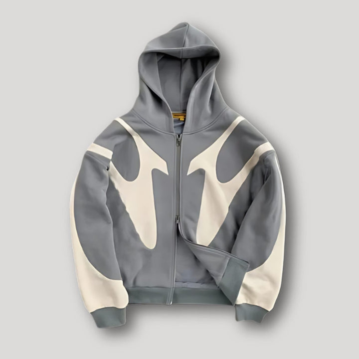 Men's Bold Contrast-Panel Full-Zip Graphic Hoodie - Grey