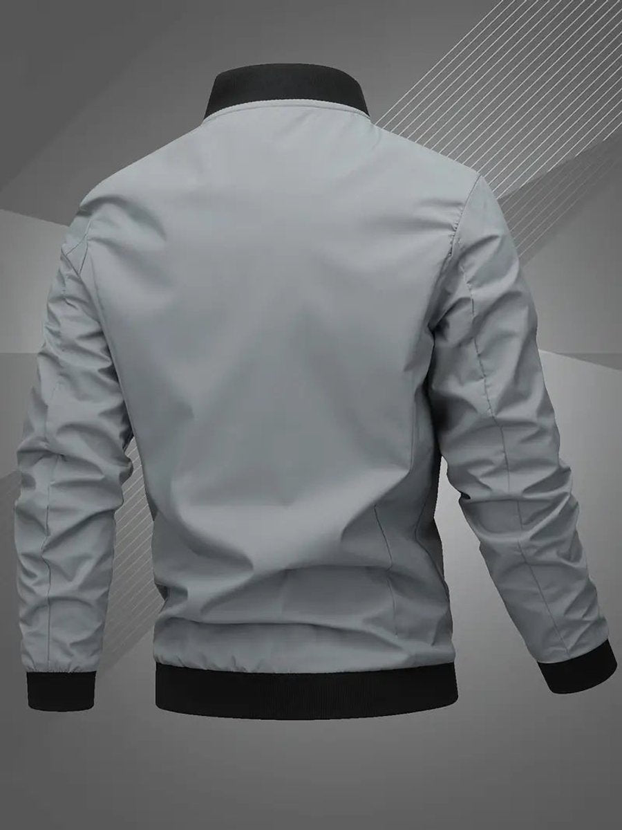 Men's Bomber Jacket Lightweight Zip-Up Baseball Collar Polyester - Space Grey