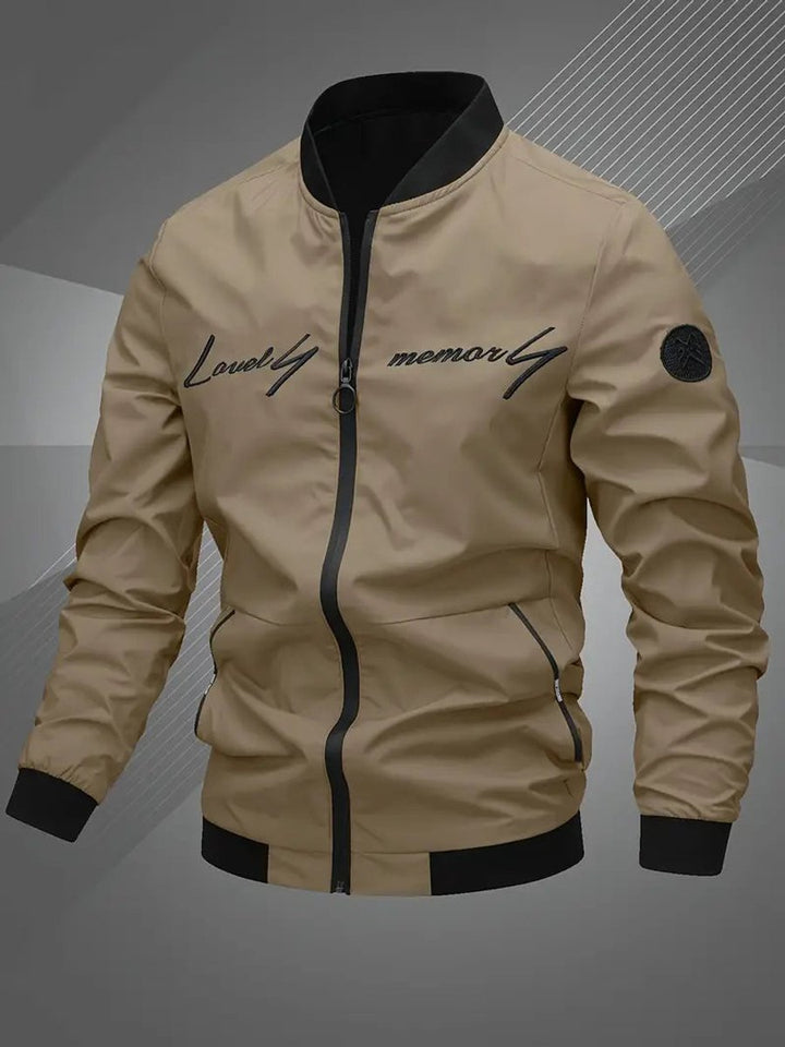Men's Bomber Jacket Lightweight Zip-Up Baseball Collar Polyester - Khaki