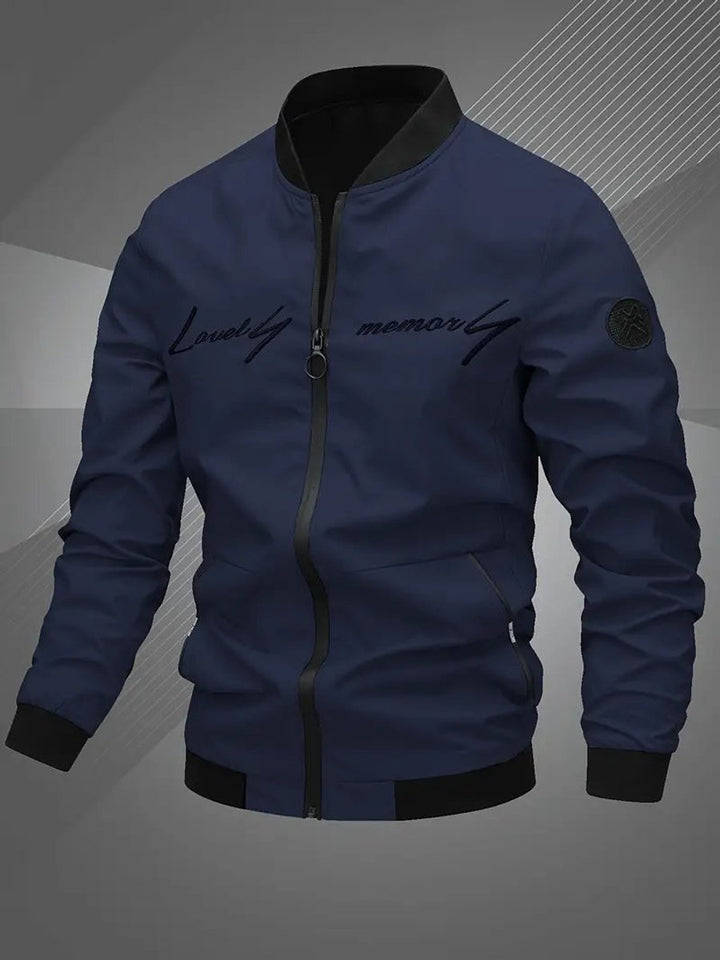Men's Bomber Jacket Lightweight Zip-Up Baseball Collar Polyester - Navy Blue