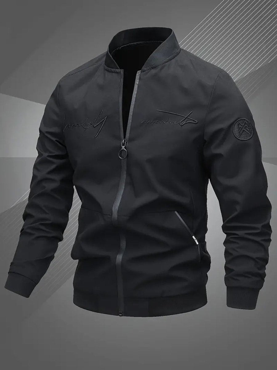 Men's Bomber Jacket Lightweight Zip-Up Baseball Collar Polyester - Black