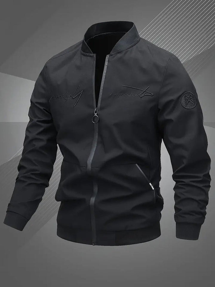 Men's Bomber Jacket Lightweight Zip-Up Baseball Collar Polyester - Black