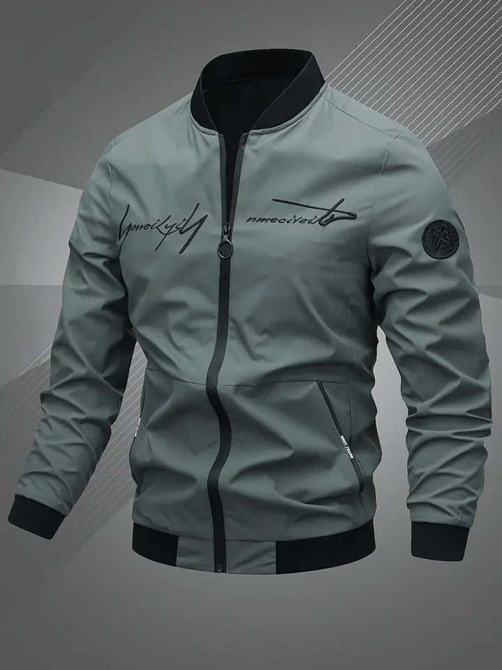 Men's Bomber Jacket Lightweight Zip-Up Baseball Collar Polyester - Army Green