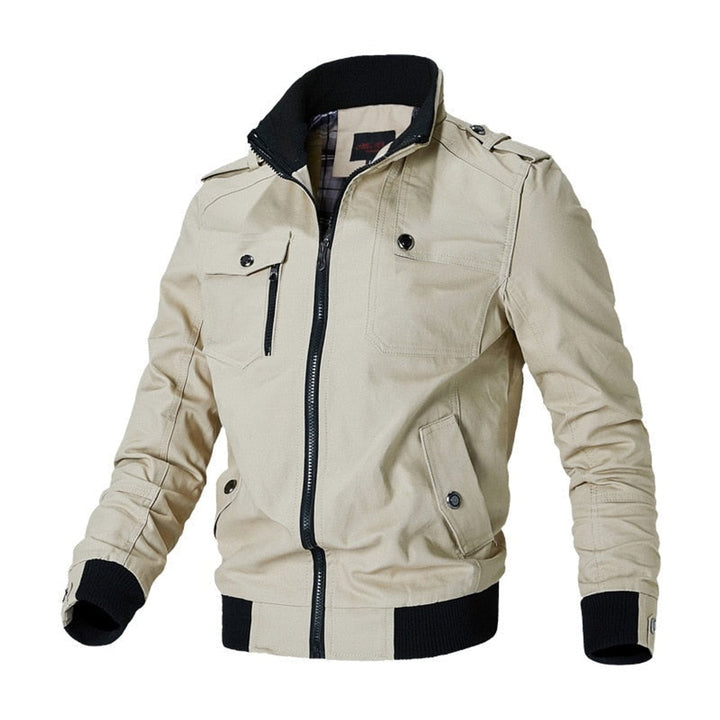 Men's Bomber Jacket Military-Style Zip-Up Cargo Outerwear - Khaki