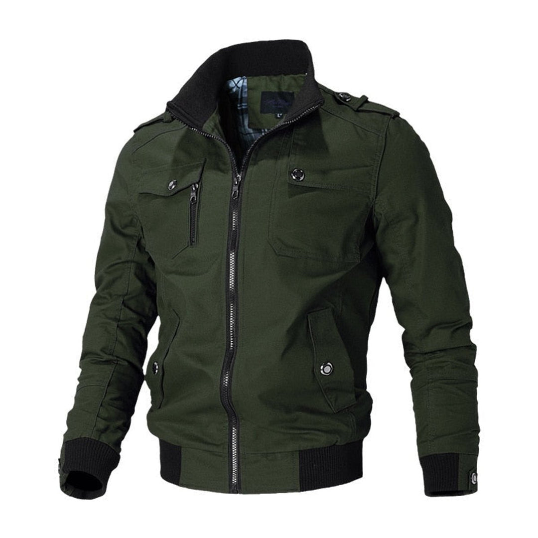 Men's Bomber Jacket Military-Style Zip-Up Cargo Outerwear - Green