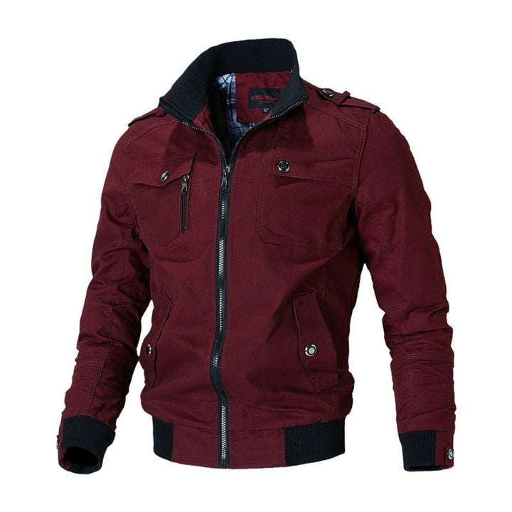 Men's Bomber Jacket Military-Style Zip-Up Cargo Outerwear - Red