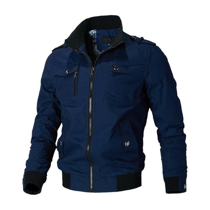 Men's Bomber Jacket Military-Style Zip-Up Cargo Outerwear - Blue