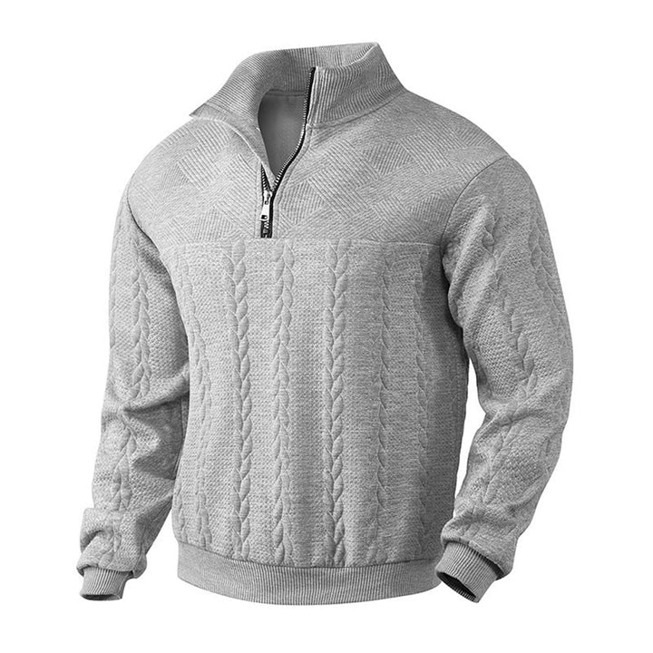Men's Cable Knit Sweater Quarter-Zip Pullover - Marled Grey