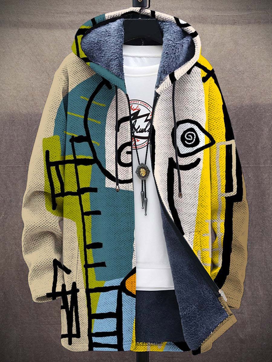 Mens Cardigan Fleece-Lined Zip-Up Abstract Art Hoodie - Multicolour