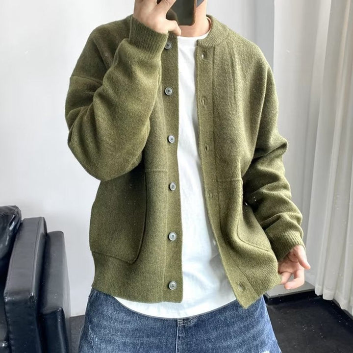 Mens Cardigan Relaxed-Fit Button-Up Knit Jacket - Green