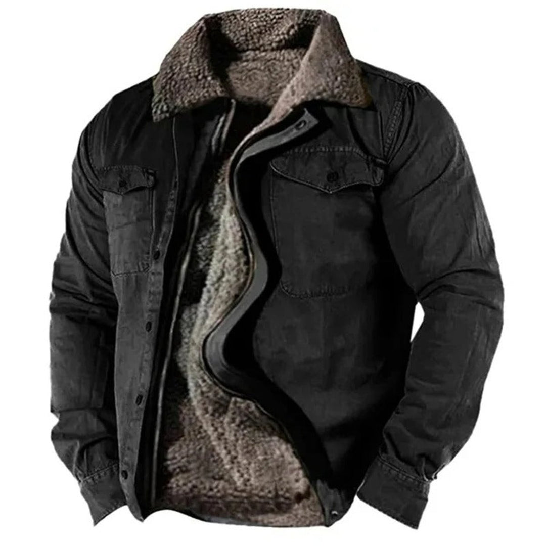 Mens Cardigan Sherpa-Lined Western Snap-Button Jacket - Black