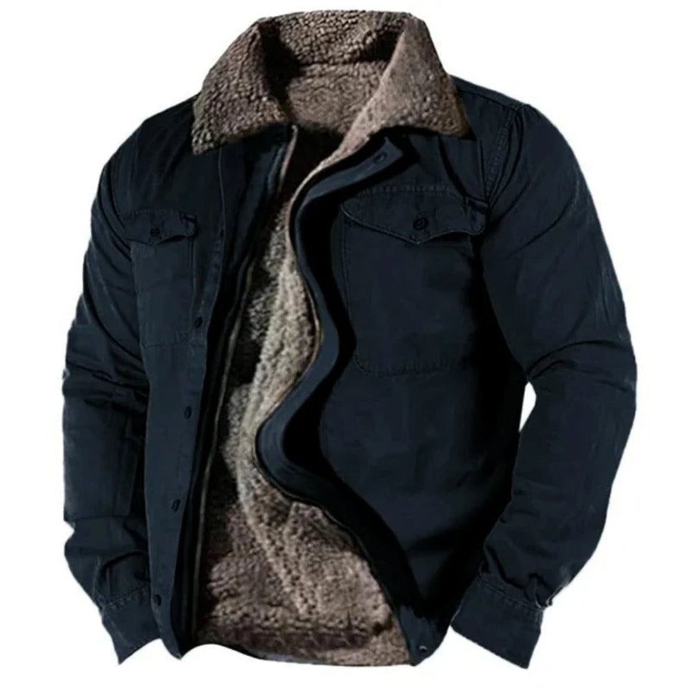 Mens Cardigan Sherpa-Lined Western Snap-Button Jacket - Navy Blue